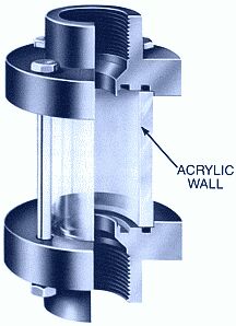 single wall sight glass in pvc or polypro