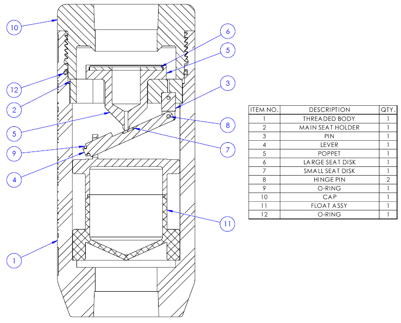 combination air release degassing valve diagram