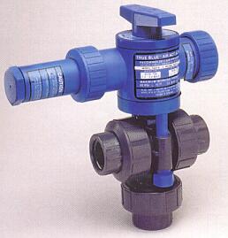 3-way actuated Ball Valves in PVC and CPVC for acid and other aggressive chemicals, shown here with automatic spring return